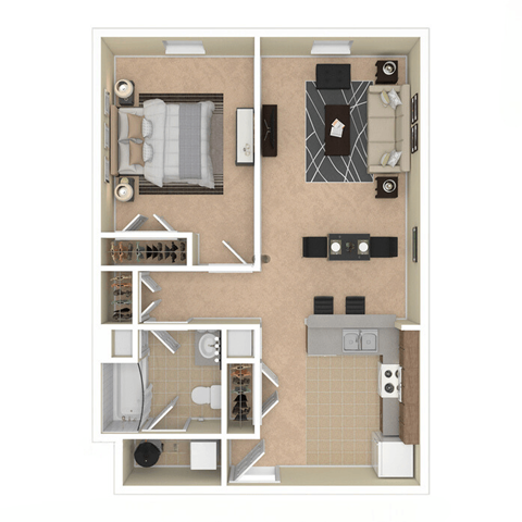 a floor plan of a studio apartment with a bedroom and living room
